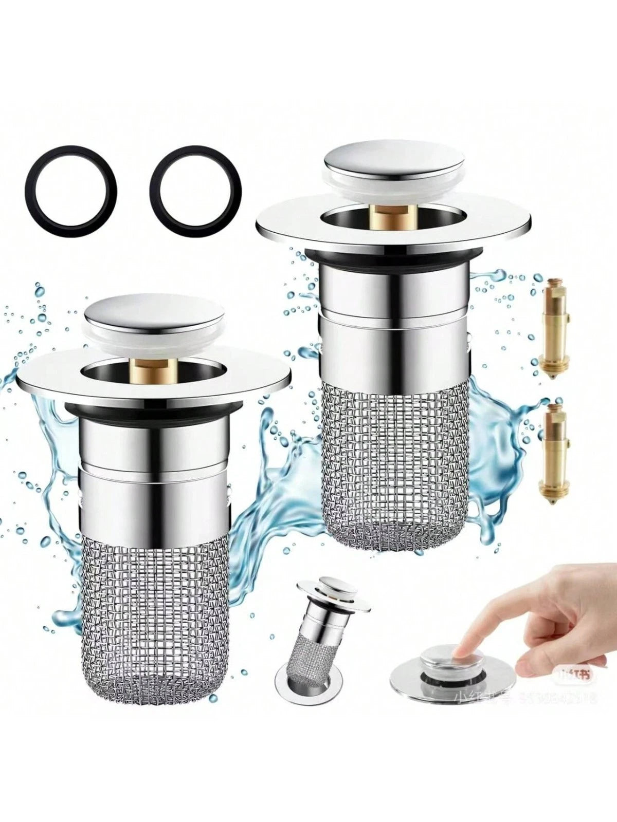 Bathroom Sink Plug Stopper Pop Up Sink Drain Strainer with Filter Basket