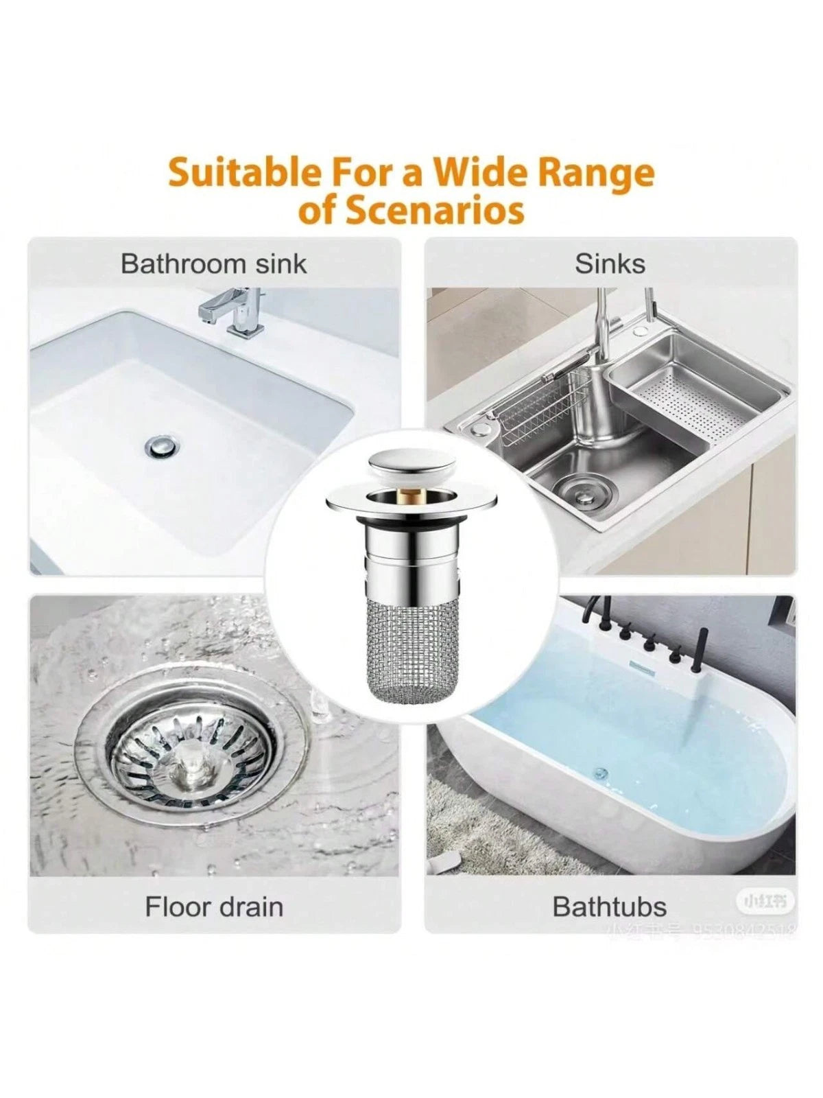 Bathroom Sink Plug Stopper Pop Up Sink Drain Strainer with Filter Basket